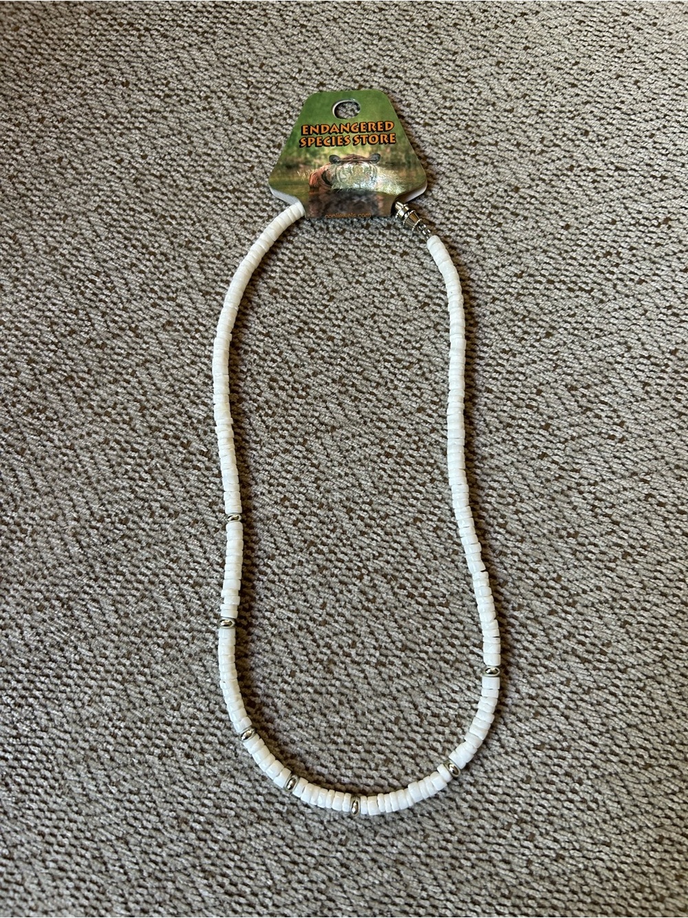 NWT Men’s Teen Boys White Puka Silver Beaded Necklace Endangered Species Beach